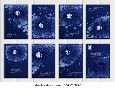 Stock set collection vector brochure design business template nature element abstract circles unusual landscape decor on blue background for printed material, greeting card, cover, corporate identity