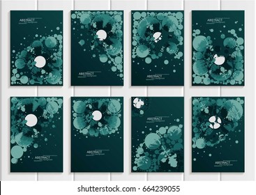 Stock set collection vector brochure design business template nature element abstract circles unusual landscape decor on virid background for printed material, greeting card, cover, corporate identity
