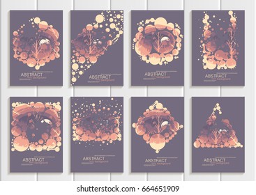 Stock set collection vector brochure design business template nature element abstract circles unusual landscape decor violet background for printed material, greeting card, cover, corporate identity