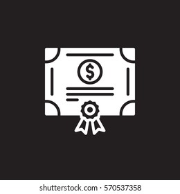 Stock share certificate icon vector, filled flat sign, solid white pictogram isolated on black. Bonds, securities symbol, logo illustration