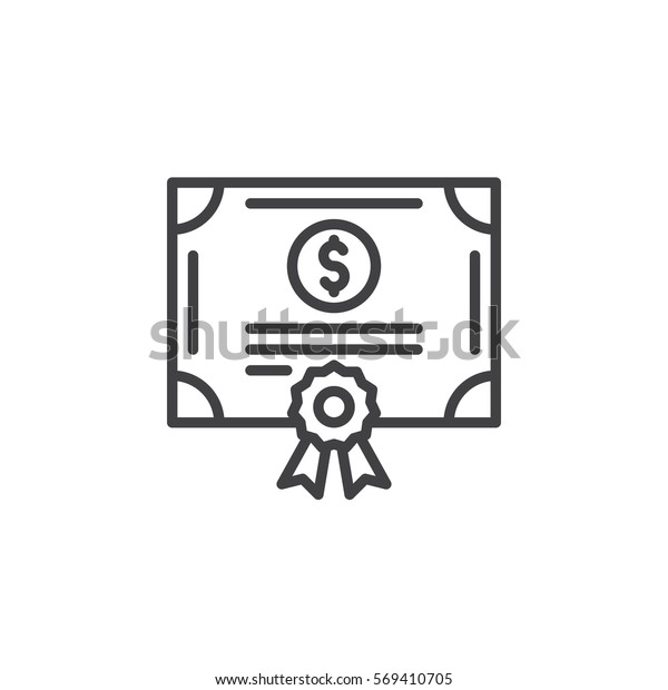 白い背景に株券の行アイコン アウトラインベクター画像記号 線形の絵文字 債券 証券シンボル ロゴイラスト のベクター画像素材 ロイヤリティフリー