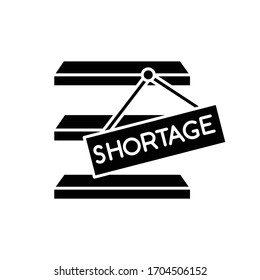 Stock shortage black glyph icon. Merchandise lack, goods limited quantity, empty storehouse. Commerce, retail, consumerism. Silhouette symbol on white space. Vector isolated illustration