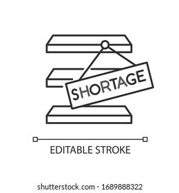 Stock shortage pixel perfect linear icon. Merchandise lack, goods limit, empty storehouse. Thin line customizable illustration. Contour symbol. Vector isolated outline drawing. Editable stroke