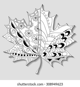 stock single maple leaf. doodle pattern