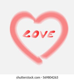 Stock smeared contour red heart and the word love for Valentine's Day