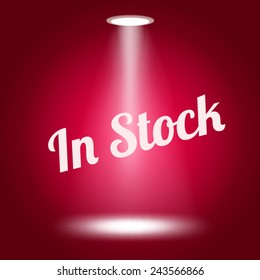 In stock stage lit with lights on red background Vector illustration. 