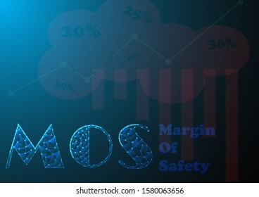 Stock symbol design together with font margin of safety by technology invest style on point line triangle light blue gradient and black background.