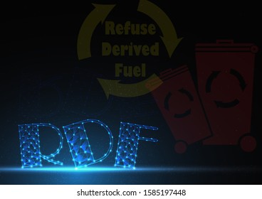 Stock symbol design together with font refuse derived fuel by technology invest style on point line triangle light blue gradient and black background.