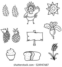 Stock of thanksgiving set doodles hand draw vector
