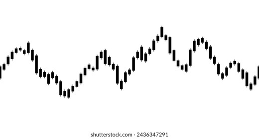 Gráfico comercial de acciones. Borde de gráfico comercial. Repitiendo el mercado de divisas de vela negra aislado sobre fondo blanco. Repetidas financiaciones de inversión con velas. Precio de mercado. Subir el índice. Ilustración de vector