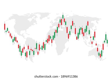 stock Trade concept. Chart of forex with candles. Graph for financial market. Stock trade data on graph with Japanese candlesticks. Exchange, buy, sell on stock market. Online analysis for investment. Vector.