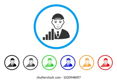 Stock Trader rounded icon. Style is a flat stock trader grey symbol inside light blue circle with black, gray, green, blue, red, orange variants. Enjoy stock trader vector icon.