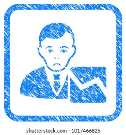 Stock Trader rubber seal stamp watermark. Icon vector symbol with grunge design and dust texture inside rounded squared frame. Scratched blue sign on a white background.