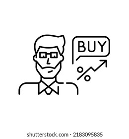 Stock trading advisor with buy message. Pixel perfect, editable stroke line icon