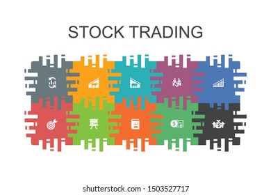 stock trading cartoon template with flat elements. Contains such icons as bull market, bear market, annual report