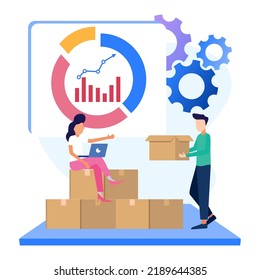 Stock trading concept flat style vector illustration. Businessman Analyzing Stock Market with Charts, Charts and Diagrams Investing in Stocks.