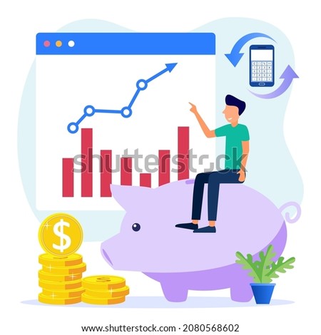 Stock trading concept flat style vector illustration. Businessman Analyzing Stock Market with Charts, Charts and Diagrams Investing in Stocks.