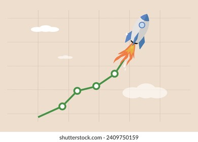 Stock trading or crypto prices rise high into the sky, the value of crypto currency soars skyrocketing, get rich or make investment profits, stocks skyrocket. svg