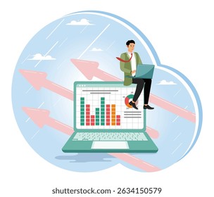 Stock trading or cryptocurrency investing, technical analysis for investment. businessman investor using laptop to trade graph.