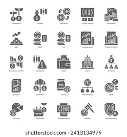 Stock Trading icon pack for your website design, logo, app, and user interface. Stock Trading icon glyph design. Vector graphics illustration and editable stroke.