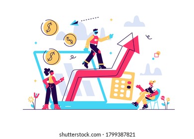 Stock trading, income growth. ROI, investment increasing. Business profits calculation. Demand planning, demand analytics, digital sales forecast concept. Vector isolated concept creative illustration