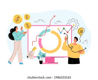 Stock trading income growth ROI investment money income increase roi concept. Vector flat isolated modern style illustration