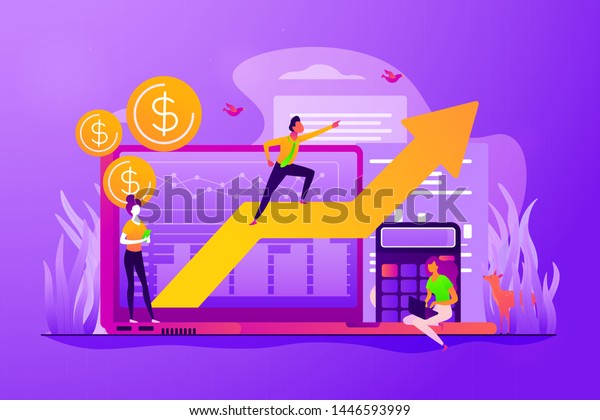 株式取引 所得の伸び Roi 投資の増加 営業利益の計算 需要計画 需要分析 デジタル販売予測のコンセプト ベクター画像コンセプトのクリエイティブ イラスト のベクター画像素材 ロイヤリティフリー