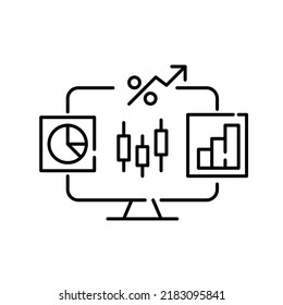 Stock trading platform with candlestick and pie charts. Pixel perfect, editable stroke line icon