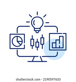 Stock trading platform on computer. Pixel perfect, editable stroke line art icon