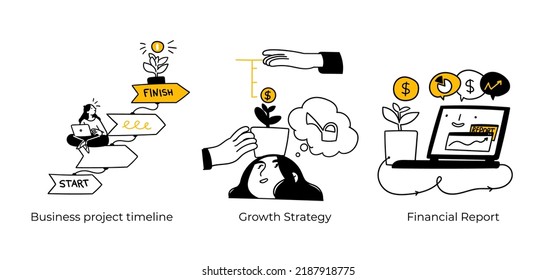 Stock trading, stakeholder, investment, analysis, trader strategy concept illustrations - abstract business concept illustrations. Business project timeline, Growth strategy, Financial report