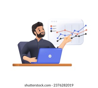 Stock trading for successful idea. Excellent investing business and banking management. Trading illustration set. Characters analyzing stock market data and planning investment strategy. 3D vector