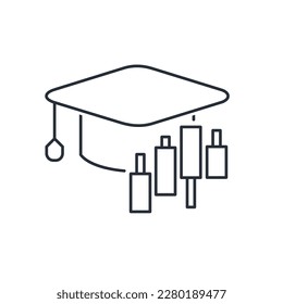 Stock trading training. Vector linear icon isolated on white background.