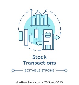 Stock transactions soft blue concept icon. Transfer and issuance of equity. Intercompany operations. Round shape line illustration. Abstract idea. Graphic design. Easy to use in booklet