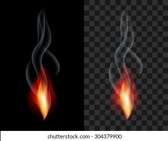 stock Translucent fire torch with sparks and smoke transparent narrow and thin