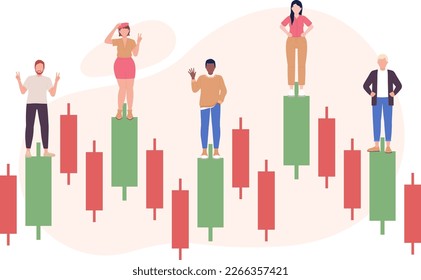 Stock trends loader flat concept vector illustration. Investors on candlestick chart. Flash message with flat 2D characters on cartoon isolated background. Editable image for mobile, website UX design