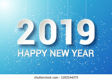 Stock Vector 2019 Happy New Year 
Origami Decoration background. Seasonal holidays. 