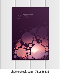 Stock vector A5 or A4 format brochure design business template with abstract circles and mountain landscape at sunset, dawn backgrounds for printed material, corporate style element, card, cover, wall