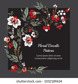 vectorial de stock flor y onda abstracta, bouquet de doodle. diseño textil oriental o árabe, ruso. plantilla para tarjeta. pancarta