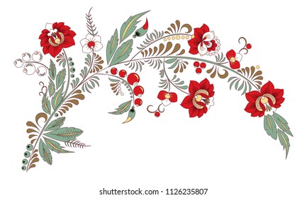 stock vector abstract flower and wave, doodle bouquet. oriental or arabic, russia art background. template for card. banner