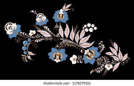 stock vector abstract  flower and wave, doodle bouquet. oriental or arabic, russia art background. template for card. banner