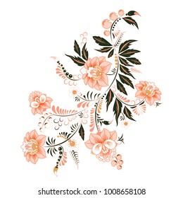 stock vector abstract hand draw flower and wave, doodle bouquet. oriental or arabic, russia art background. template for card. banner