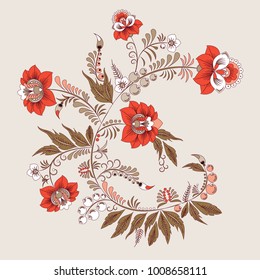 stock vector abstract hand draw flower and wave, doodle bouquet. oriental or arabic, russia art background. template for card. banner