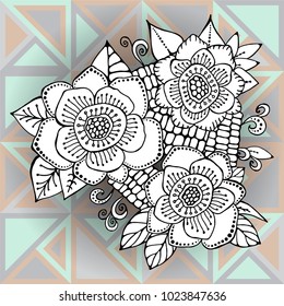 Stock vector abstract hand draw flower and wave, doodle bouquet. oriental or arabic, russia art background. template for card. banner