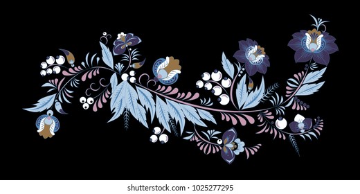 stock vector abstract hand draw flower and wave, doodle bouquet. oriental or arabic, russia art background. template for card. banner