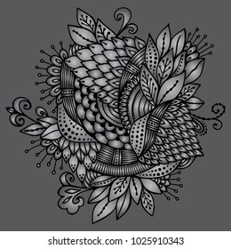 stock vector abstract hand draw flower and wave, doodle bouquet. oriental or arabic, russia art background. template for card. banner