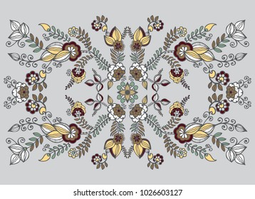 stock vector abstract hand draw flower and leaf, doodle ornament. oriental or arabic, russia art background. template for card. banner