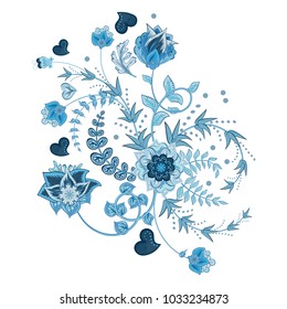 Stock vector abstract hand draw flower. Doodle bouquet. Vector oriental or arabic, russia art background. Blue colors