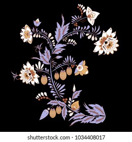 stock vector abstract hand draw flower and wave, doodle bouquet. oriental or arabic, russia art background. template for card. banner