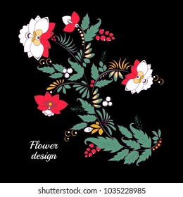 stock vector abstract hand draw flower and wave, doodle bouquet. oriental or arabic, russia art background. template for card. banner