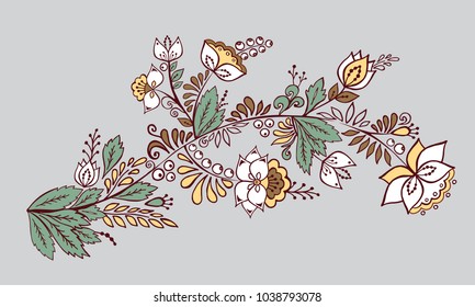 stock vector abstract hand draw flower and wave, doodle bouquet. oriental or arabic, russia art background. template for card. banner